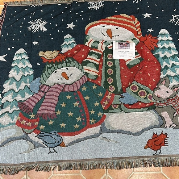 NWT Holiday Christmas Snowman Tapestry Blanket Throw 50 x 60 - Picture 4 of 6